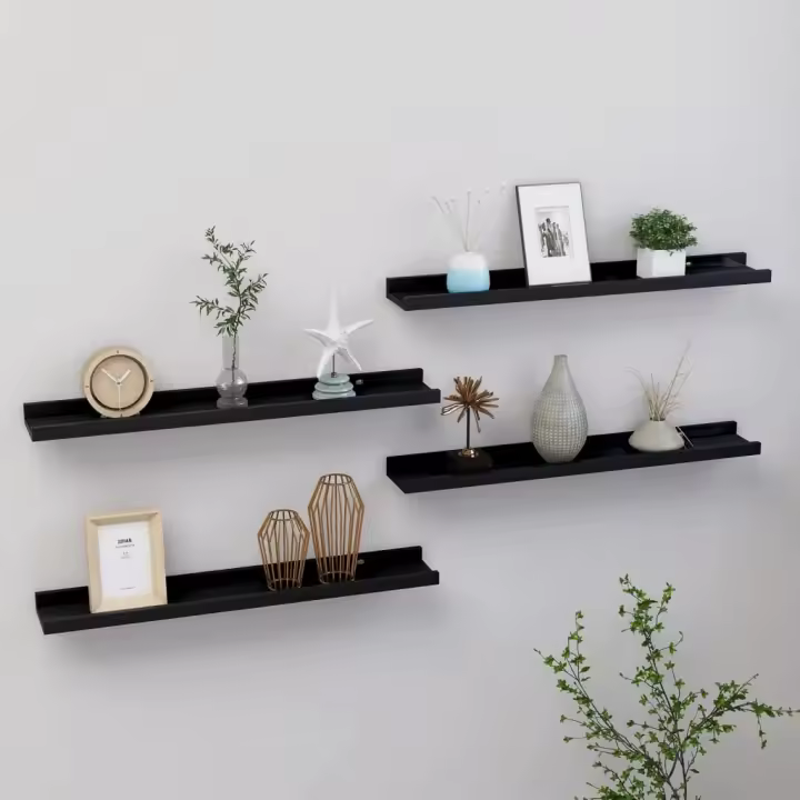 Estantes de pared 4 unidades negro 60x9x3 cm - 1