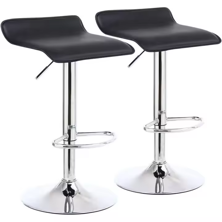 2 x Taburetes de Bar Taburete Cocina Silla de Comedor Piel Sintética Negro - 1