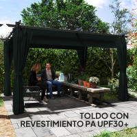 Outsunny Pérgola con Techo Retráctil 4x3 m Pérgola de Aluminio con Paredes Laterales Cenador con Tela de Poliéster Anti-UV Resistente al Agua Pabellón para Jardín Patio Terraza - details 2