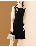 EVNISI Vestido Elegante Para Mujer Negro Con Bordado Y Flares Estilo Casual Slim Para Oficina Y Fiestas A-Linea Cuello O - details 9
