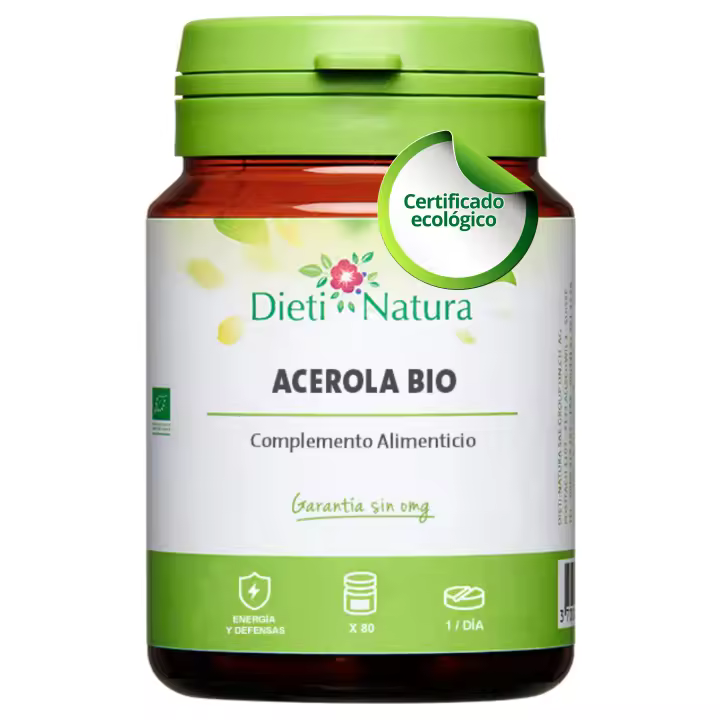 Dieti Natura Acerola Bio 80 Cápsulas con Vitamina C Natural - Alta Dosificación - Antioxidante Potente - Refuerza Inmunidad - Certificado Ecológico - 1