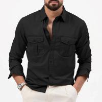 Camisa Táctica De Verde Militar Para Hombres Con Dos Bolsillos En La Cara Cuello En V Manga Larga Estilo Safari Casual - details 21