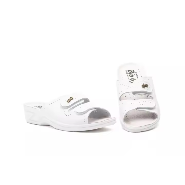 TS-975 Azul-Blanco-Beige y Multicolor Hecho en Italia Zuecos Mujer Piel Azul-Blanco-Beige y Multicolor Hebilla BioUp Numeración: 35-41 Marca: BioUp sandalia anatomica con tiras y hebilla de cierre muy comodas y confortables para casa y trabajo - 1
