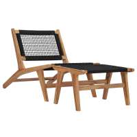 vidaXL Tumbona con reposapiés madera maciza de teca y cuerda Sillas de Exterior Ideal para jardín, playa, piscina, terraza Tumbona Piscina Tumbonas Playa Tumbonas Jardín Exterior - details 1