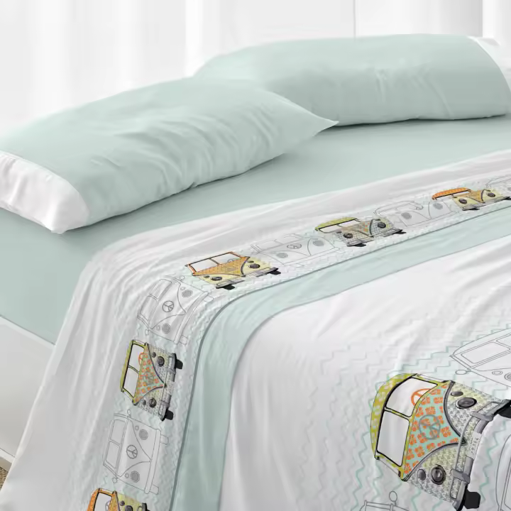 Juego de Sábanas Vintage Furgonetas | 100% Algodón | 4 Medidas Disponibles | Diseño Exclusivo Primavera-Verano - 1