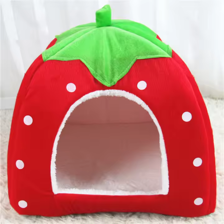 Casa De Perro Gato Forma De Fresa Plegable Cálida Y Suave Para Invierno Sofá Cueva Para Pequeños Perros Y Gatos Nido De Mascota - 1