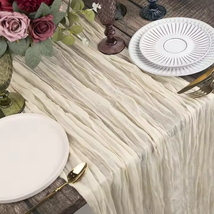 Camino de mesa de gasa: decoración rústica bohemia para bodas y fiestas de cumpleaños (beige) - 1