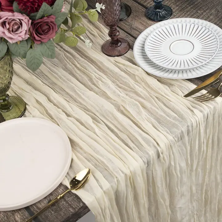 Camino de mesa de gasa: decoración rústica bohemia para bodas y fiestas de cumpleaños (beige) - 1