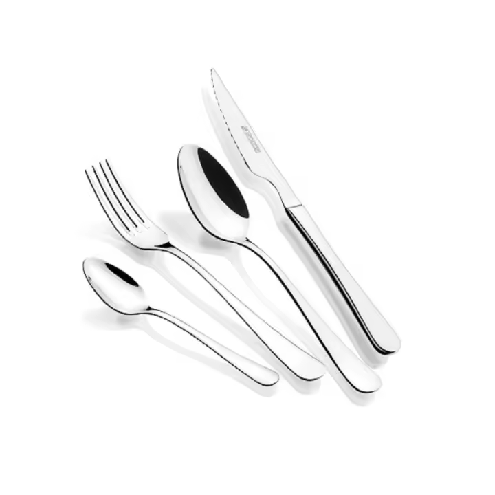 Monix Trieste - Juego de 24 cubiertos en acero inoxidable con cuchillo chuletero acabado pulido. Cuchara, tenedor, cucharilla - 1
