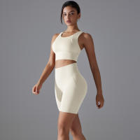 Conjunto De Yoga Deportivo Para Mujer Top Y Shorts De Color Sólido Nylon Transpirable Y Secado Rápido Para Gimnasio Ciclismo Y Correr - details 27
