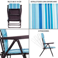 PlusHome Sillón de playa acolchado de 4 posiciones de acero y tela de lona Oxford de rayas azul de 61x58x106 cm - details 1