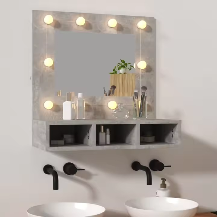 vidaXL Mueble con espejo y luces LED gris hormigón 60x31,5x62 cm - 1
