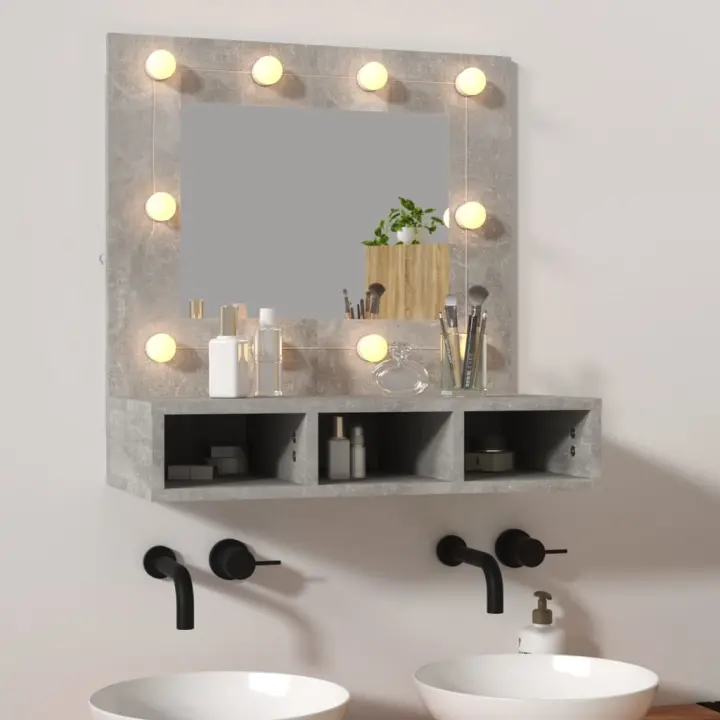 vidaXL Mueble con espejo y luces LED gris hormigón 60x31,5x62 cm - 1