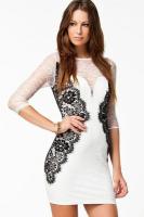 Vestido blanco y negro, patrón adelgazante, L/M. Vestido de encaje marca generica - details 0