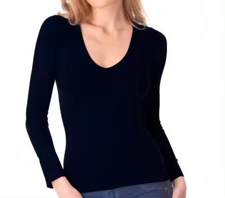 Mediawavestore VKA25 Camiseta Térmica Mujer Felpa Cuello V Slim Fit - 1