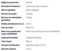 Ventilador De Pie Etesio Blanco 3 Velocides 40w Oscilante 3 Aspas blancas Regx43x40 Cm - details 1