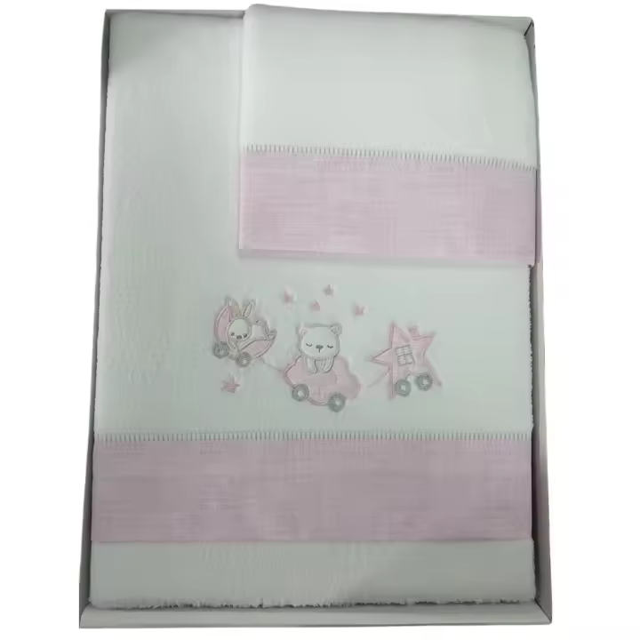 Juego de Sábanas de Cuna Coralina Baby Pecas - Diseño de Ositos y Conejo, Coralina Extrasuave 100% Poliéster, Fabricado en Europa Mommata - 1