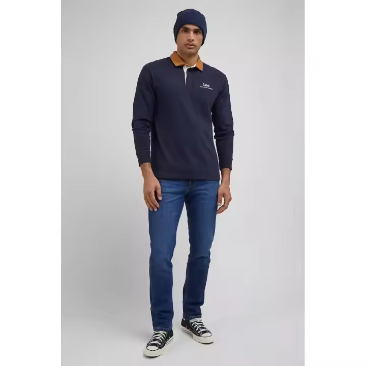 Lee Polo Hombre Manga Larga Azul Cuello Pana - 1