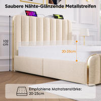 Cama tapizada Cabecero tapizado Doble con Rayas Decorativas Doradas y Carga USB Type-C 160*200 cm, material Linen beige Cama hidráulica de camping, capacidad de carga 200 kg (sin colchón). - details 2