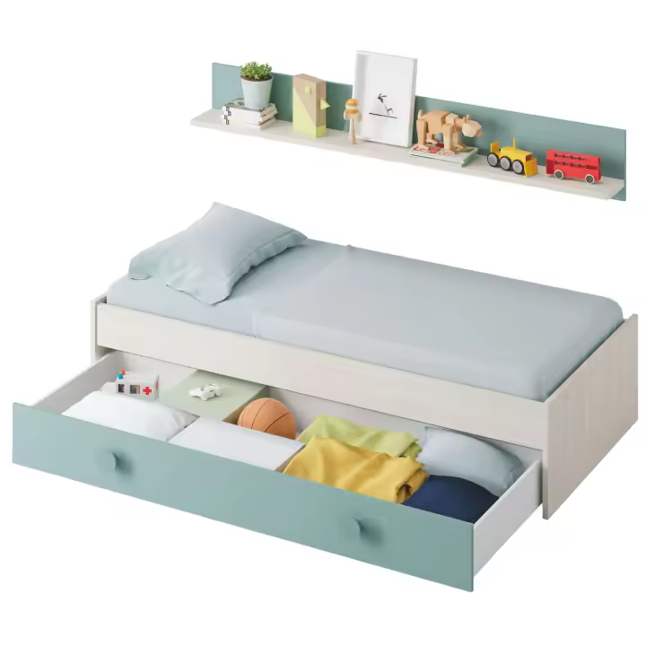 Miroytengo Cama Nido Snuba Infantil o juvenil con estantería Verde aqua y blanco alpes - 1