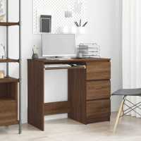 vidaXL Escritorio de madera contrachapada 90x45x76 cm en color Blanco/Blanco brillante/Gris hormigón y más | estructura resistente ideal para salón dormitorio o estudio - details 5