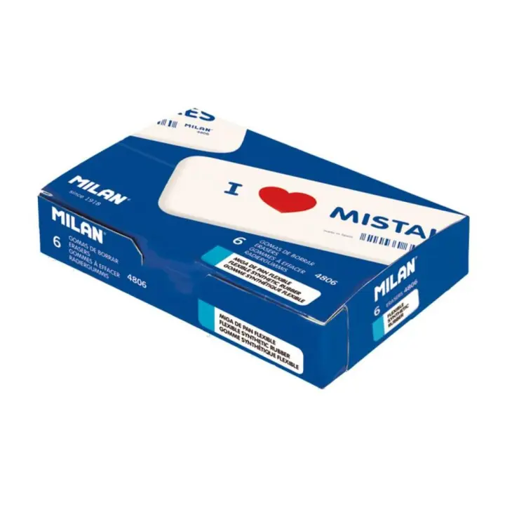 MILAN  - Caja 6 Gomas de Borrar Biselada Miga de Pan Extra Grande I Love Mistake - 1