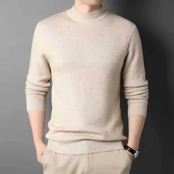 Suéter De Punto Para Hombre De Otoño En Color Sólido Estilo Callejero Transpirable Ajustado Mock Turtleneck Basic Termo - 1