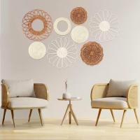 Juego de 8 cestas de mimbre decoración de pared cestas de ratán para decoración de pared decoración Bohemia para sala de estar o dormitorio (blanco) - details 2