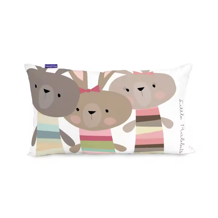 Happyfriday- Rabbit family Funda de cojín 50x30 cm, Fundas de cojines infantiles 100% Algodón, calidad de 150 hilos, Fabricado en España - 1