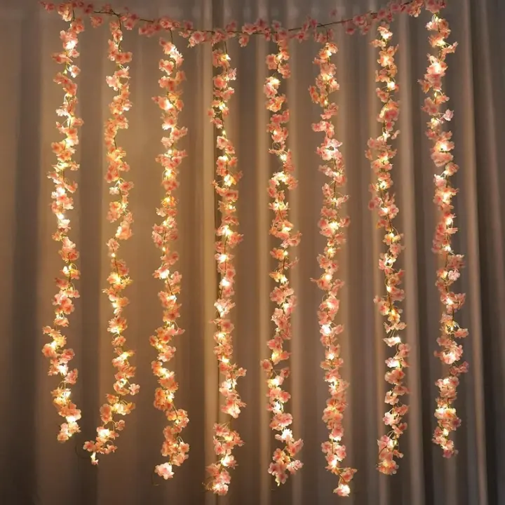 Kahaul Vine De Cerezo Rosa Artificial Para Decoración De Boda Y Fiestas Uso En Arches De Jardín Y Habitaciones Material De Seda - 1