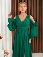 Vestido De Novia De Talla Fina De Chiffon Con Hombros Fríos Y Rotura En La Pierna Elegante Y Elegante Para Damas De Honor - details 2