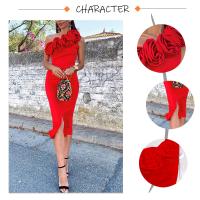 Vestido Decocktail Romagic Sin Mangas Un Hombro Con Decoración De Flores Elegante Midi Para Bodas Y Fiestas De Noche - details 1