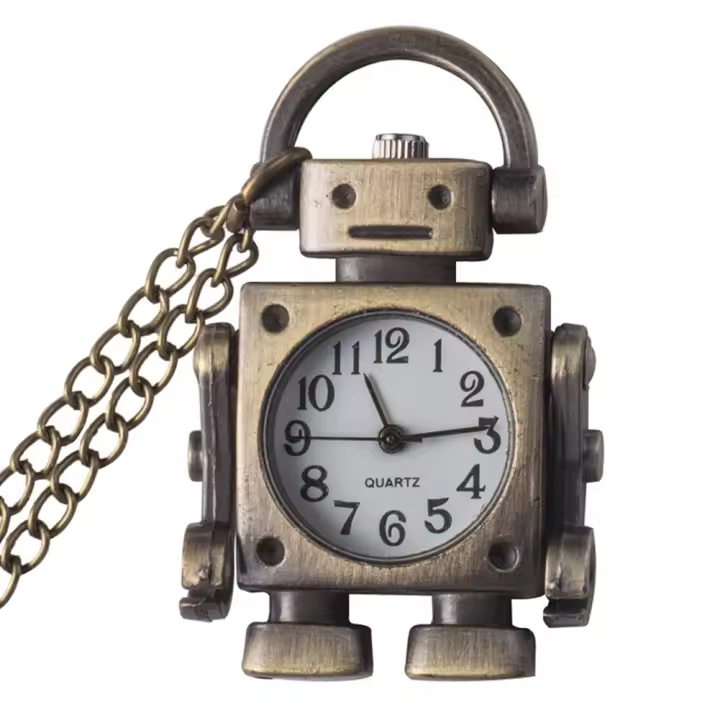 Reloj De Bolsillo Cuarzo Con Dial Redondo Y Números Arábigos En Forma De Robot Vintage Colgante Decorado Con Llavero Para Encanto De Bolsa Para Fiesta Unisex - 1