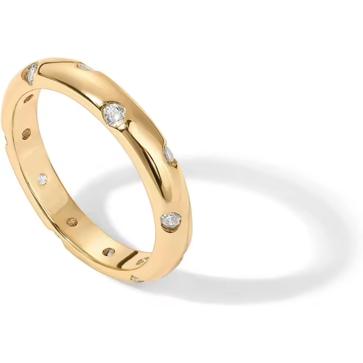 Anillos de zirconia cúbica Chapada en oro de 14 Quilates para Mujer | Banda de Anillo apilable Clásica para Mujer Oro Amarillo - 1