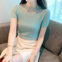 Top De Punto Para Mujer Con Cuello Medio Y Manga Corta Estilo Casual Con Brillantes Polyester Stretch Medio Para Todas Las Estaciones - details 3