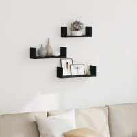 Estante de pared 3 unidades madera de ingeniería en color Roble Sonoma/Blanco/Negro y más | práctico organizador multiusos diseño compacto funcional - details 2