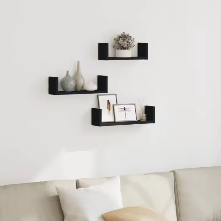 Estante de pared 3 unidades madera de ingeniería en color Roble Sonoma/Blanco/Negro y más | práctico organizador multiusos diseño compacto funcional - 1