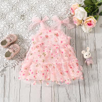 Vestido De Princesa Para Niñas Verano Con Encaje Y Largas Alas Estampado De Flores Y Hojas Tirantes Con Gota De Agua Vestido De Cumpleaños - details 2