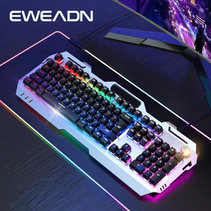 Teclado Membránico Conexión Cableada EWEADN GX810 Panel Metálico Con Botón Multimedia Y Soporte Para Móvil Para Juegos Y Oficina Negro - 1