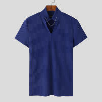 Camiseta De Hombre 2024 Knitted Vuelta En V Color Sólido Verano Estilo Casual Camiseta De Moda Streetwear Manga Corta Tallas S-5XL INCERUN - details 6
