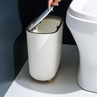 Bote de basura con anillo de prensa de forma estrecha con tapa para espacio de baño, resaltando las características de la clasificación de basura - details 5