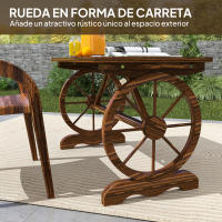 Outsunny Mesa de Jardín de Madera Mesa de Terraza Exterior 120x63x70 cm con Patas en Forma de Rueda Orificio para Sombrilla y Diseño de Listones Carga 50 kg para Patio Madera Carbonizada - details 3