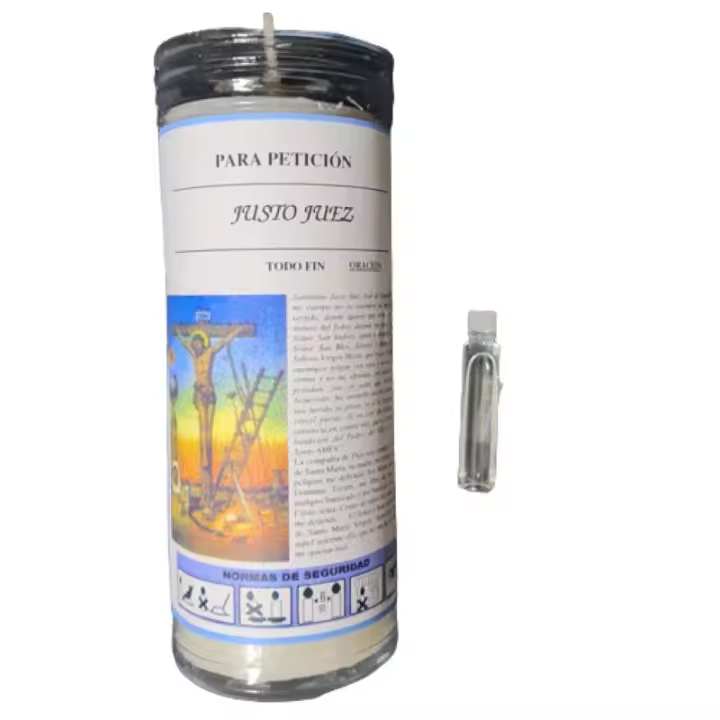 Velón Justo Juez con Aceite para petición Todo Fin con Oración Vela Blanca Aroma Ritualizado Justicia Juicio Valmoni AlmaZen - 1