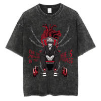Camiseta De Algodón Para Hombre Y Mujer Vintage Lavada Con Impresión De Anime Estilo Gótico Oversized Para El Verano Camiseta De Manga Corta Hip Hop - details 5