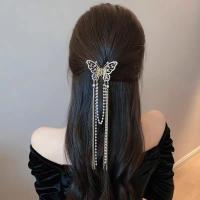 Pinza De Cabeza Con Colgante De Perla Y Mariposa Hueca De Diamante Completo Accesorio Para El Cabello Para Mujeres Aleación De Zinc - details 1