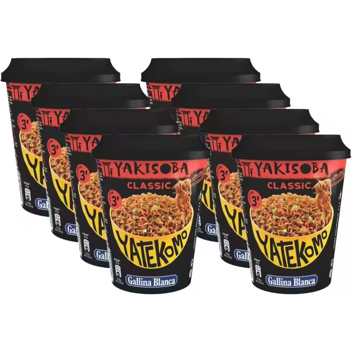 Yatekomo Yakisoba Clásico Vaso 93gr Pack 8 - Fideos japoneses deliciosamente sazonados - 1