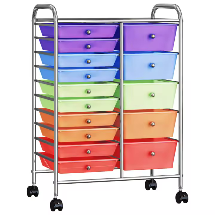 vidaXL Carrito de almacenaje portátil  XXL 15 cajones plástico multicolor - 1