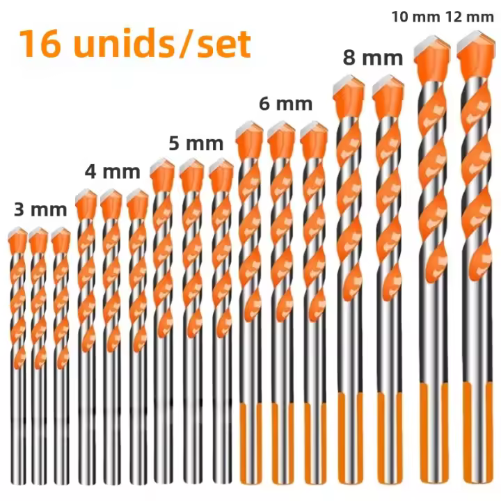 Juego De 16 Piezas De Brocas De Carburo De Tungsteno Para Masonería Metal Cerámica Porcelana Ladrillo Madera 3-12mm Herramientas De Perforación - 1