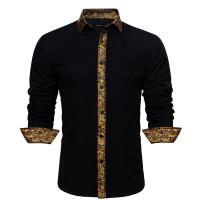 Camisa De Seda Barry Wang Para Hombres Cuello En V Manga Larga Estilo Slim Fit Colores Blancos Y Negros Top Casual Transpirable - details 4