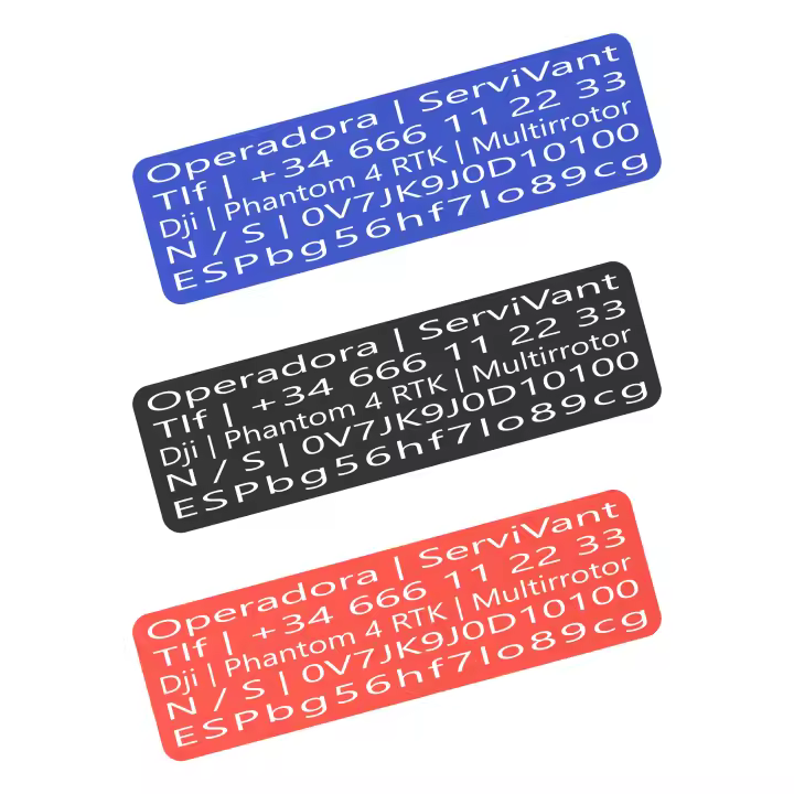 SERVIVANT ● Placa Identificativa para Drones ● Placas para Dron CUMPLEN requisitos normativa AESA ● Tamaño Personalizados para Todos los Modelos de drone (Kit 3 Placas AESA) - Aluminio, Etiqueta Dron, Placa de Dron Personalizable - 1